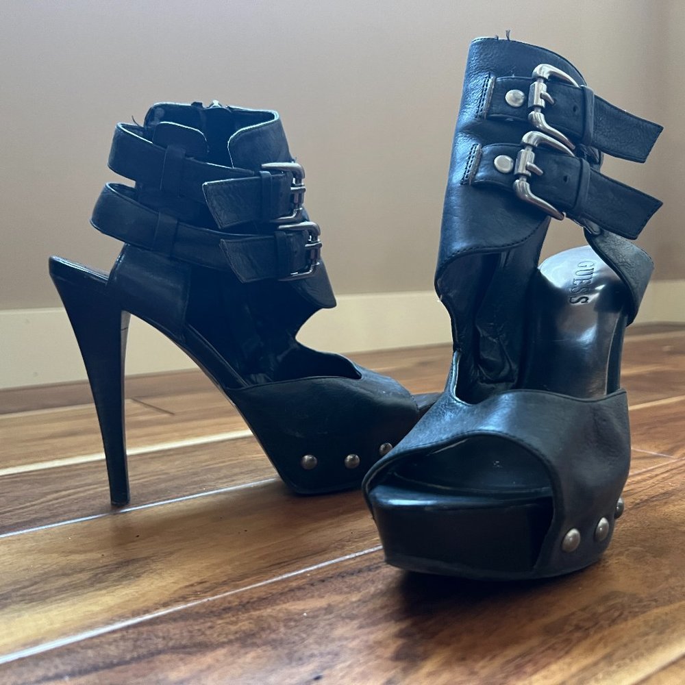 Black Leather Platform Heels
